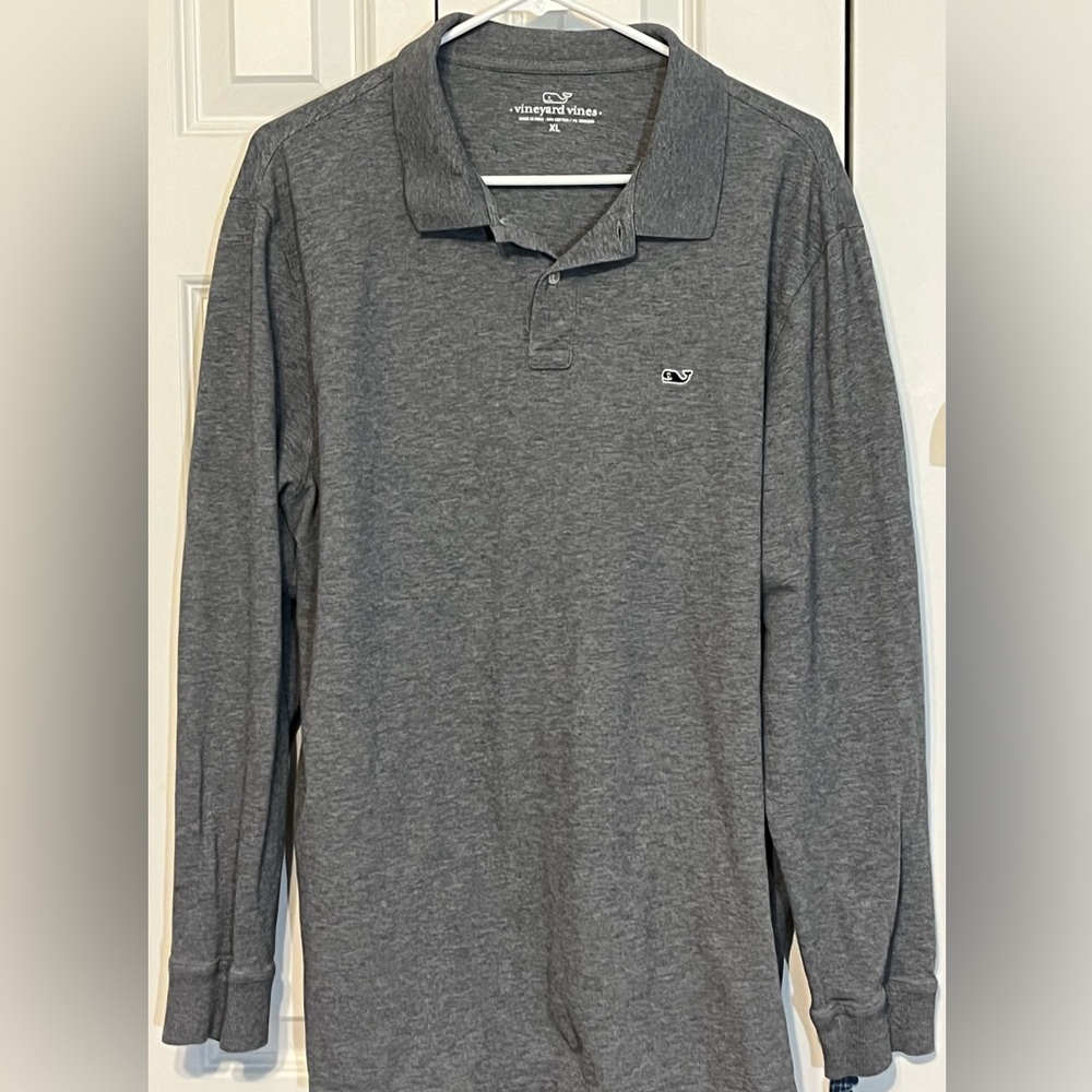 Men's Vineyard Vines Size XL Gray Long Sleeve Button Polo With Whale Logo 🐳